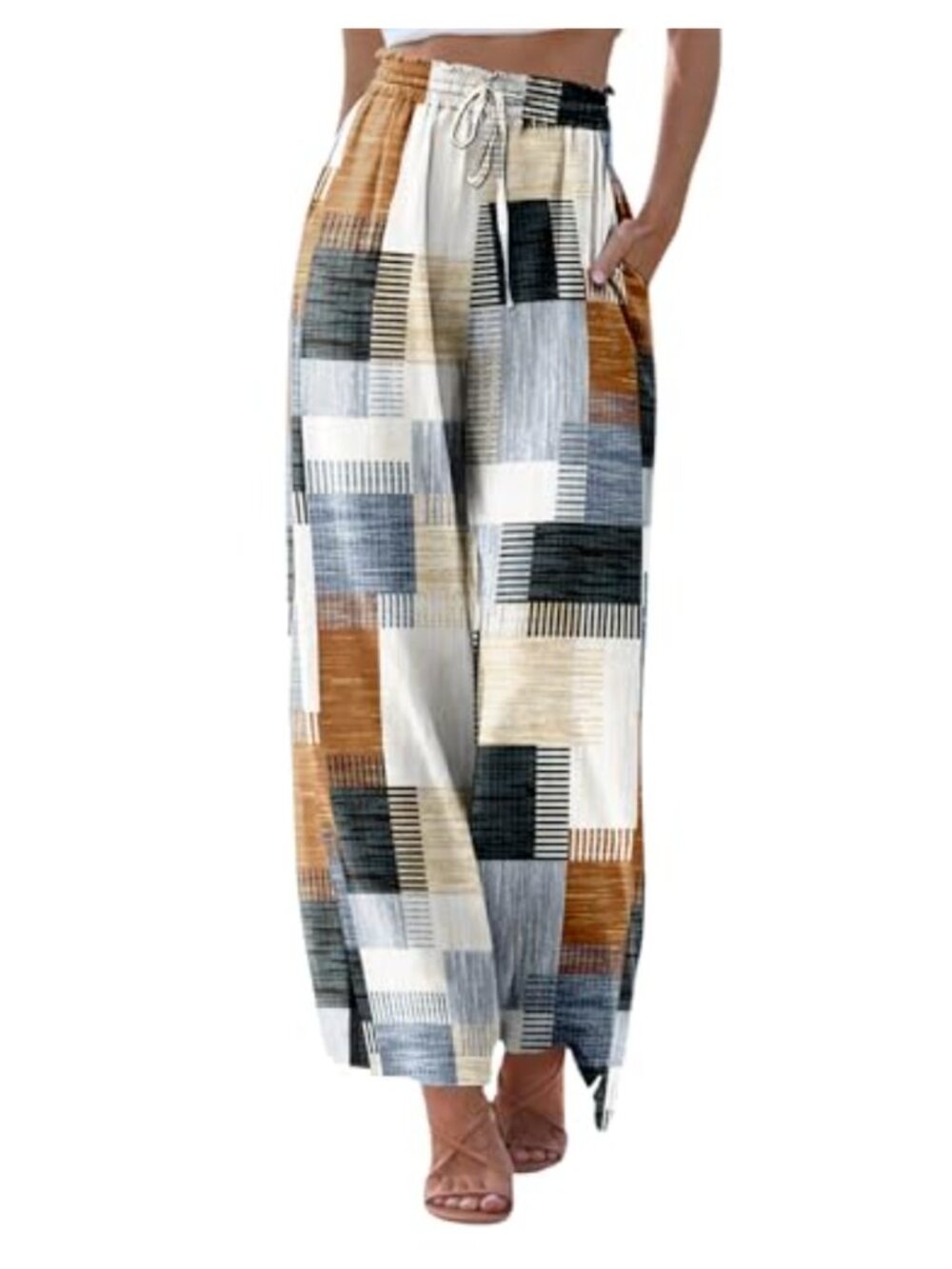 onlypuff Women's Palazzo Lounge Pants Wide Leg Drawstring High Waist Boho Pants